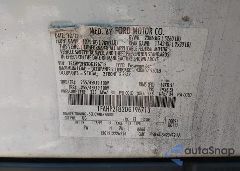 2013 Ford Taurus Limited from USA, damaged, VIN 1FAHP2F82DG196713
